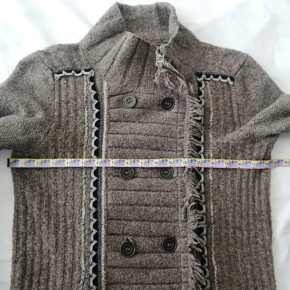 Free People Chenille Knit Double Breasted Cardigan Cuddle Bear Admiral Tan Small - Picture 15 of 16